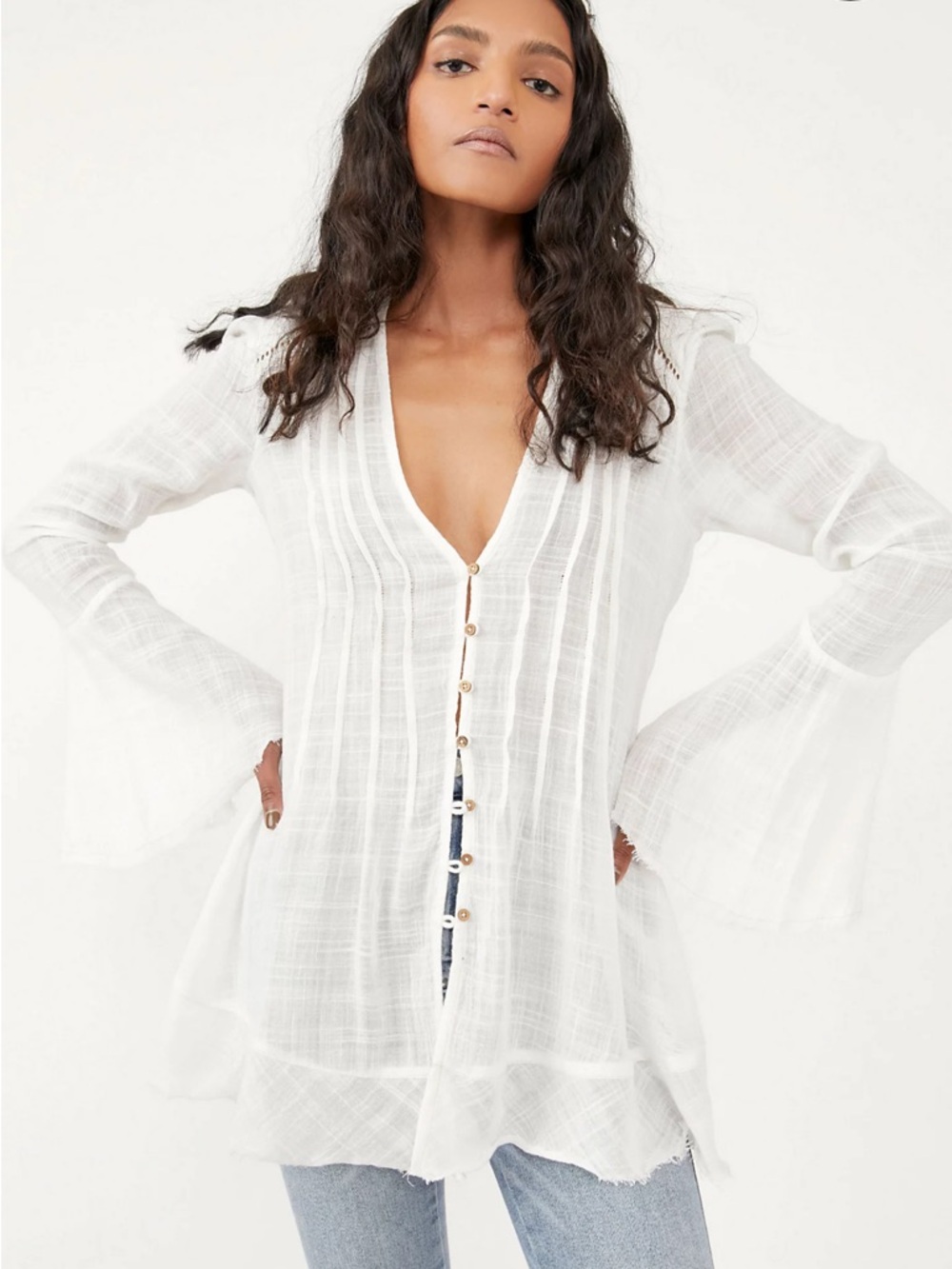 Free People Greta Gauze Top Long Sleeve XL